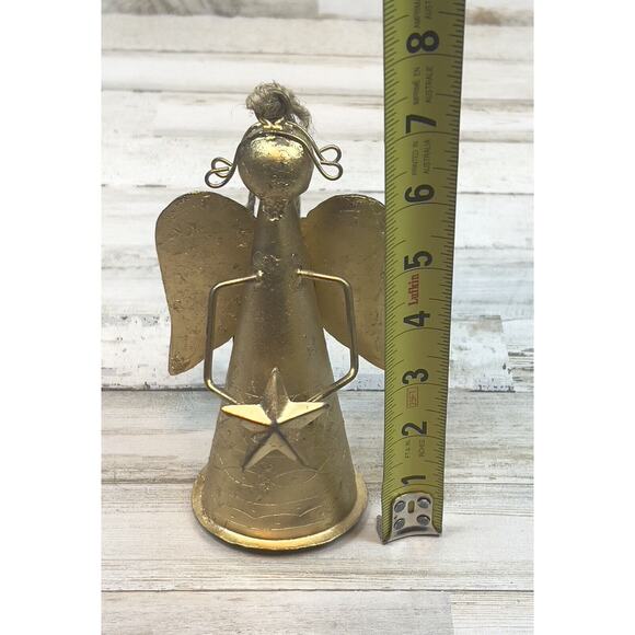 Angel Gold TEXTURED METAL ANGEL HOLDING A Star HOLIDAY BELL Christmas - Picture 5 of 6